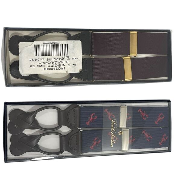 NWT Brooks Brothers TWO PAIRS Adjustable Suspenders NIB Lobsters Blue Red‎